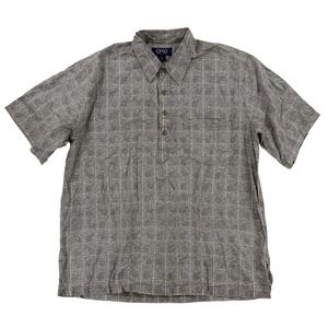Vintage ONO & Company Hawaiian Shirt Mens 2XL Gray Pineapple Grid Cotton Polo